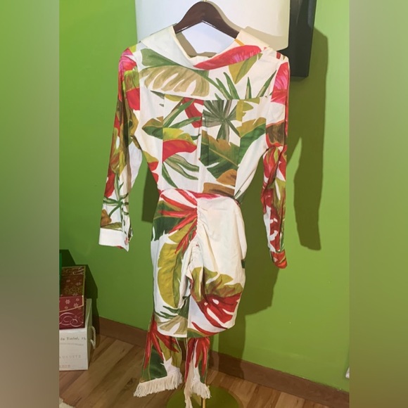 Farm Rio Spring Forest Long Sleeve Linen Blend Minidress - Picture 11 of 13